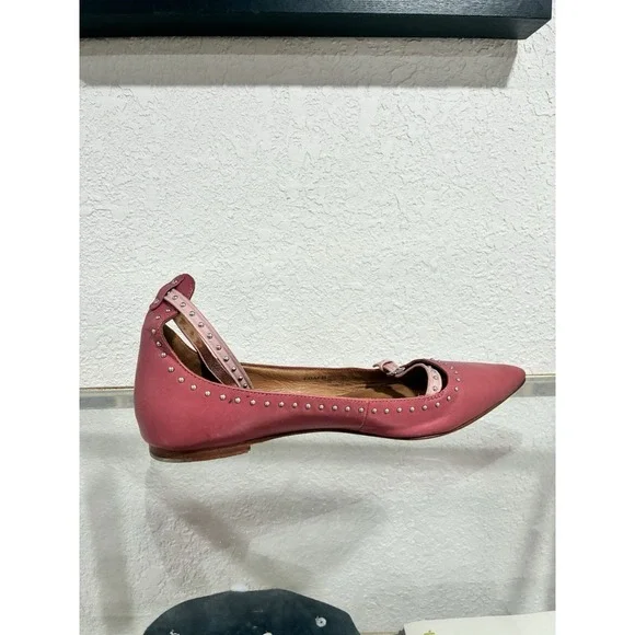 Coach 'Jody' Pink Studded Leather Strap Pointed Toe Ballet Flats Size 9B - Picture 8 of 14
